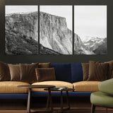 39393420-MGV-CV-36X24-El Capitan Wall Art Canvas Print, Framed Yosemite Cliff Art Picture Print, Monochrome Mountain Perfect Monochrome Sierra Decor