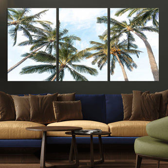 87247012-MGV-CV-36X24-Skyward Palm Trees Wall Art Canvas Print, Framed Tropical Sky Art Picture Print, Coconut Palm Perfect Tropical Skyview Decor