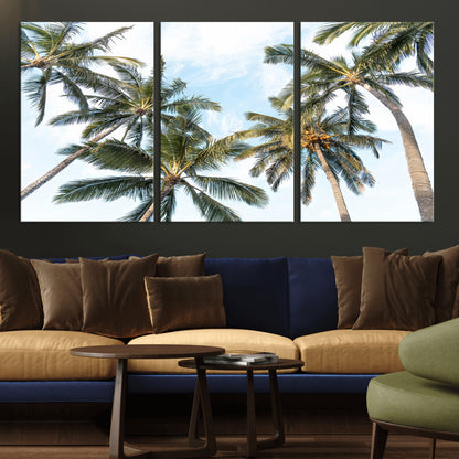 87247012-MGV-CV-36X24-Skyward Palm Trees Wall Art Canvas Print, Framed Tropical Sky Art Picture Print, Coconut Palm Perfect Tropical Skyview Decor