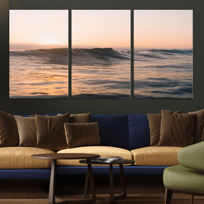 46299358-MGV-CV-36X24-Sunset Waves Wall Art Canvas Print, Framed Ocean Horizon Art Picture Print, Golden Water Perfect Golden Hour Coastal Decor Artwork