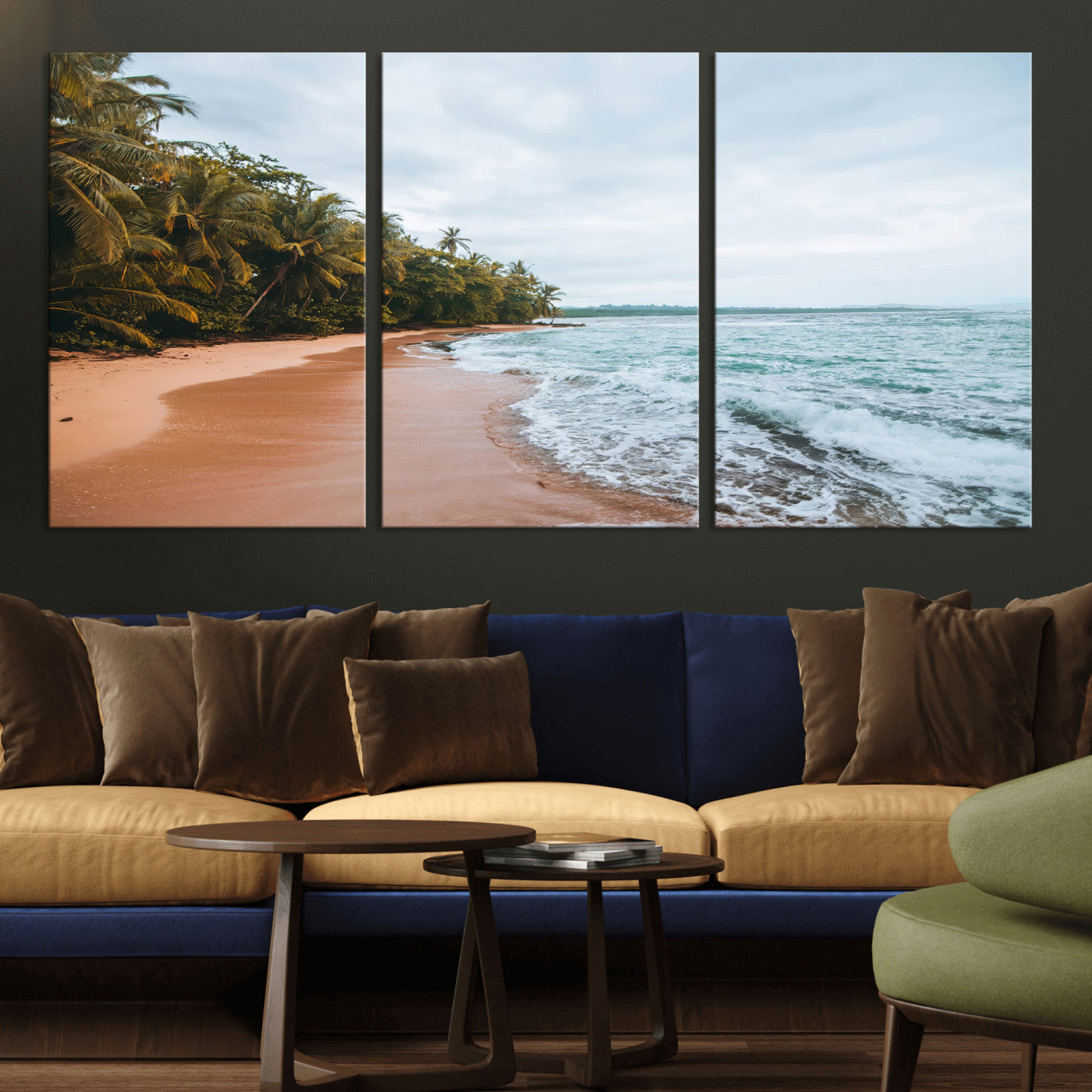 88125882-MGV-CV-36X24-Tropical Shoreline Wall Art Canvas Print, Framed Palm Trees Art Picture Print, Tropical Ocean Perfect Tropical Coastal Decor