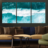 23828594-MGV-CV-36X24-Aerial Waves Wall Art Canvas Print, Framed Ocean Break Art Picture Print, Sea Foam Perfect Tropical Coastal Decor Artwork