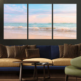 74679437-MGV-CV-36X24-Pastel Ocean Wall Art Canvas Print, Framed Beach Waves Art Picture Print, Soft Sunset Perfect Pastel Coastal Decor Artwork