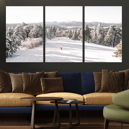 62119206-MGV-CV-36X24-Snowy Trail Wall Art Canvas Print, Framed Ski Slope Art Picture Print, Winter Pines Perfect Alpine Adventure Decor Artwork