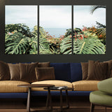 45700479-MGV-CV-36X24-Monstera Leaves Wall Art Canvas Print, Framed Tropical Ocean Art Picture Print, Tropical Foliage Perfect Tropical Coastal Jungle