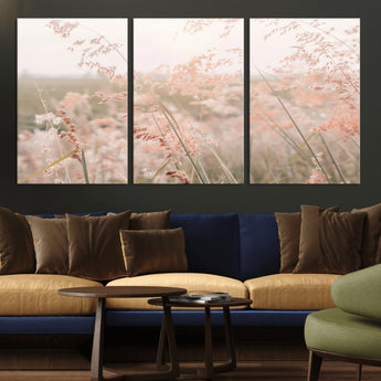 79164340-MGV-CV-36X24-Pastel Grasses Wall Art Canvas Print, Framed Soft Meadow Art Picture Print, Field in Breeze Perfect Pastel Minimal Decor Artwork