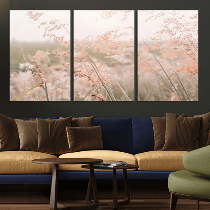 79164340-MGV-CV-36X24-Pastel Grasses Wall Art Canvas Print, Framed Soft Meadow Art Picture Print, Field in Breeze Perfect Pastel Minimal Decor Artwork