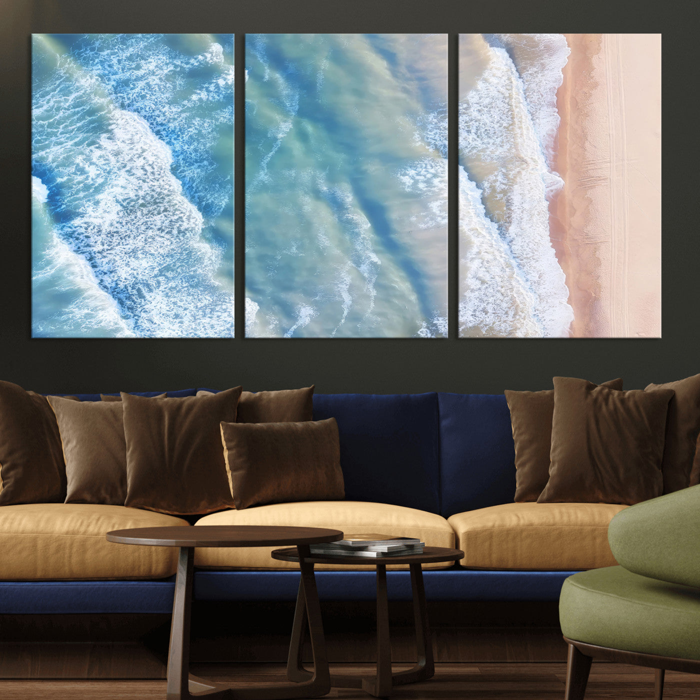 17641845-MGV-CV-36X24-Aerial Ocean Wall Art Canvas Print, Framed Blue Waves Art Picture Print, Sandy Shoreline Perfect Modern Coastal Decor Artwork