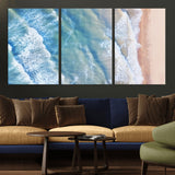 17641845-MGV-CV-36X24-Aerial Ocean Wall Art Canvas Print, Framed Blue Waves Art Picture Print, Sandy Shoreline Perfect Modern Coastal Decor Artwork