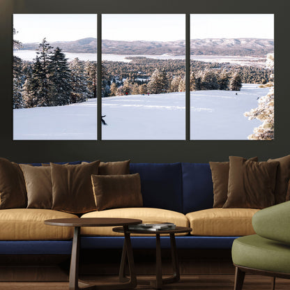 79857868-MGV-CV-36X24-Snowy Mountain Wall Art Canvas Print, Framed Ski Slope Art Picture Print, Winter Forest Perfect Modern Rustic Decor Artwork