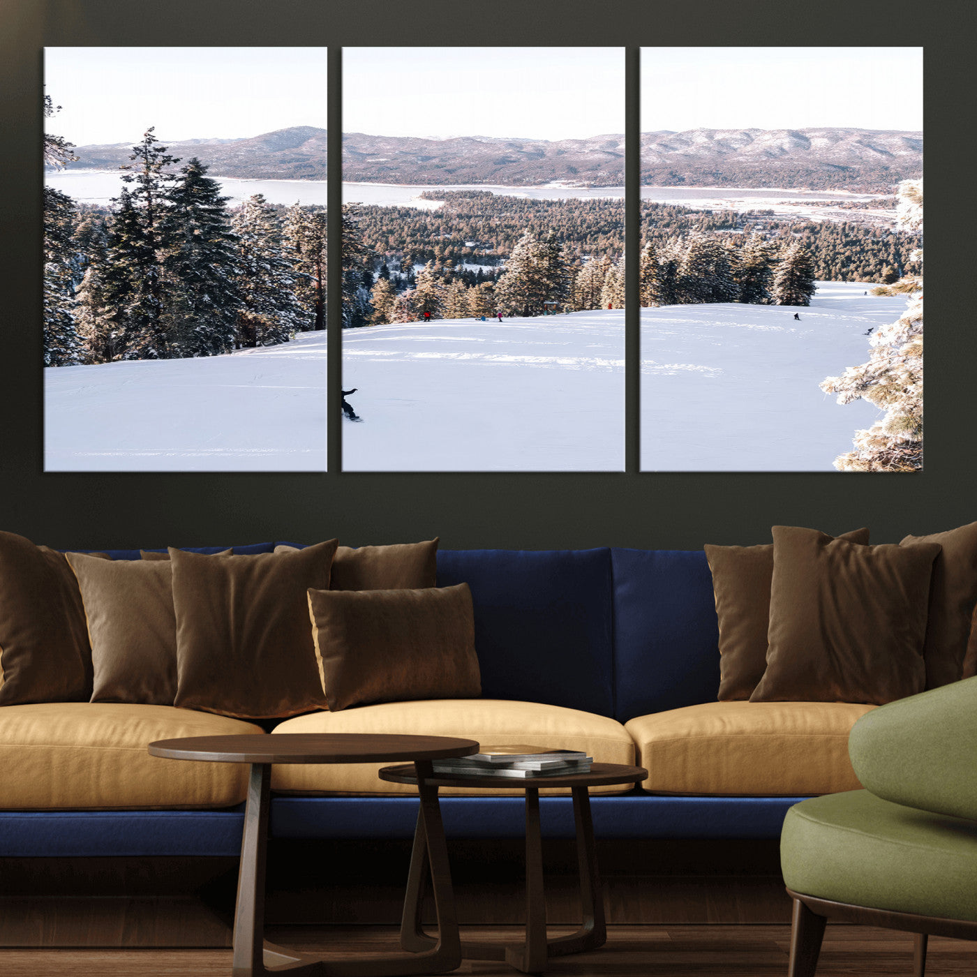 79857868-MGV-CV-36X24-Snowy Mountain Wall Art Canvas Print, Framed Ski Slope Art Picture Print, Winter Forest Perfect Modern Rustic Decor Artwork