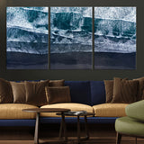 87941475-MGV-CV-36X24-Black Beach Wall Art Canvas Print, Framed Aerial Ocean Art Picture Print, Moody Coastal Perfect Modern Coastal Decor Artwork