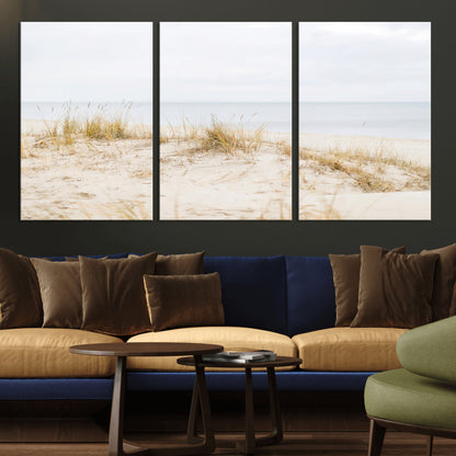13146857-MGV-CV-36X24-Beach Dunes Wall Art Canvas Print, Framed Soft Horizon Art Picture Print, Coastal Grass Perfect Minimalist Coastal Decor Artwork