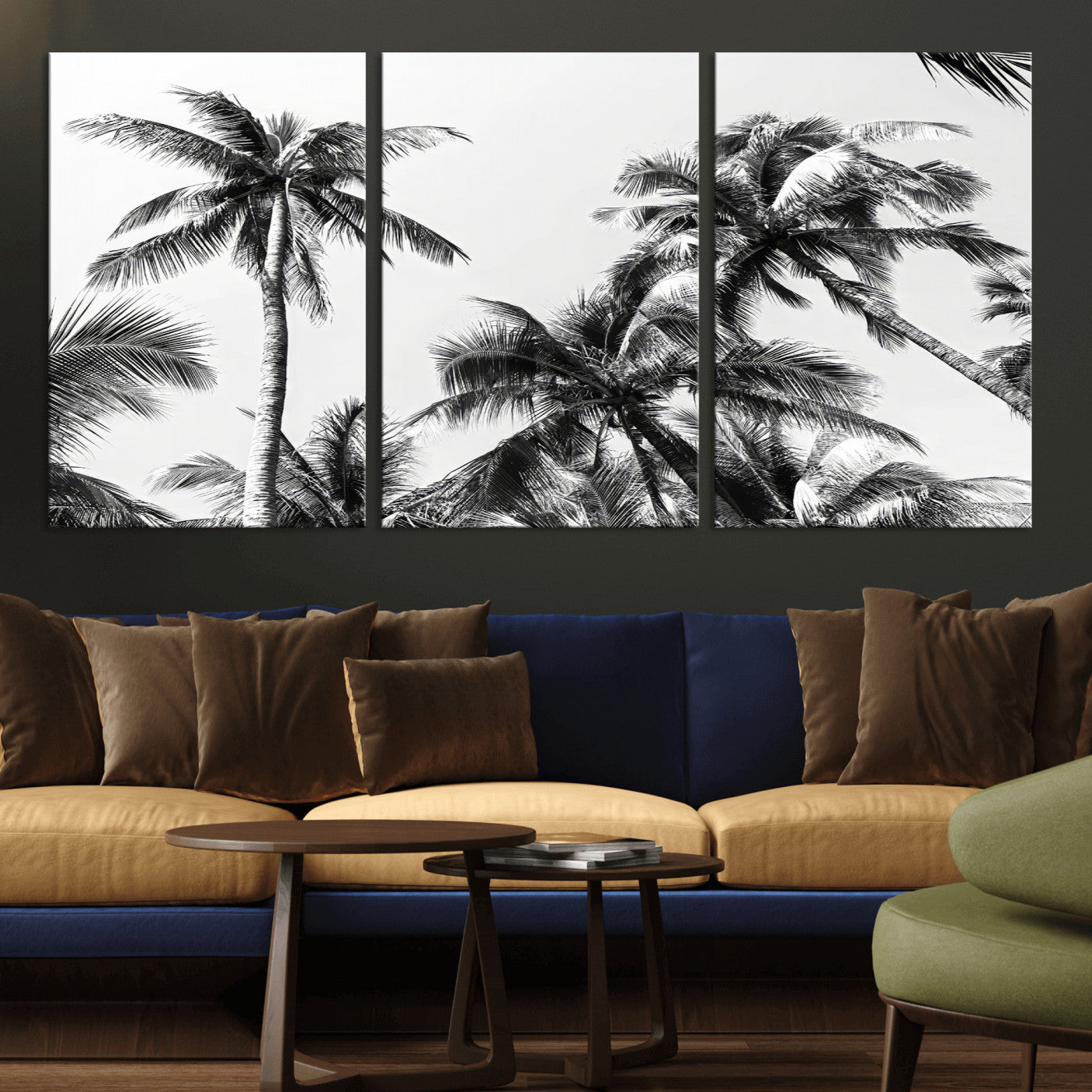46641801-MGV-CV-36X24-Palm Tree Wall Art Canvas Print, Framed Black White Tropics Art Picture Print, Monochrome Palms Perfect Modern Tropical Minimalist