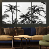 46641801-MGV-CV-36X24-Palm Tree Wall Art Canvas Print, Framed Black White Tropics Art Picture Print, Monochrome Palms Perfect Modern Tropical Minimalist