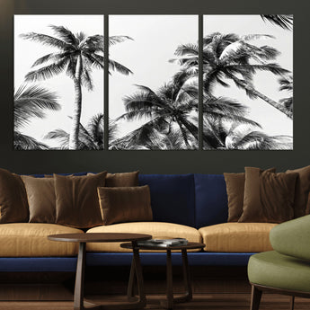 46641801-MGV-CV-36X24-Palm Tree Wall Art Canvas Print, Framed Black White Tropics Art Picture Print, Monochrome Palms Perfect Modern Tropical Minimalist