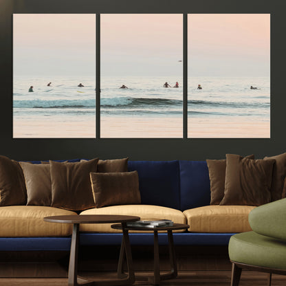 98888919-MGV-CV-36X24-Pastel Ocean Wall Art Canvas Print, Framed Soft Sunset Swimming Art Picture Print, Calm Sea Horizon Perfect Soft Coastal