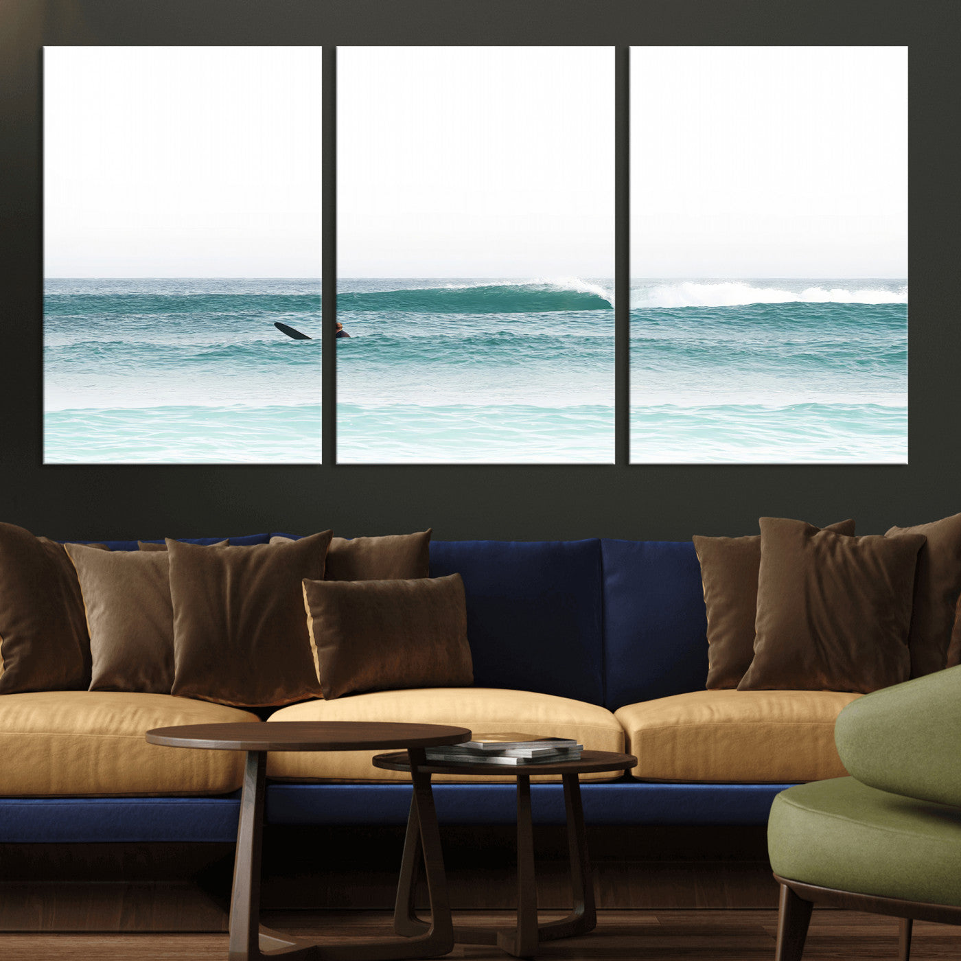 56345117-MGV-CV-36X24-Minimalist Surfing Wall Art Canvas Print, Framed Ocean Waves Art Picture Print, Soft Ocean Perfect Minimalist Coastal Decor