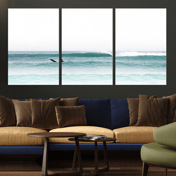 56345117-MGV-CV-36X24-Minimalist Surfing Wall Art Canvas Print, Framed Ocean Waves Art Picture Print, Soft Ocean Perfect Minimalist Coastal Decor