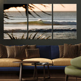 24896468-MGV-CV-36X24-Sunset Surf Wall Art Canvas Print, Framed Golden Waves Art Picture Print, Tropical Ocean Perfect Tropical Boho Decor Artwork