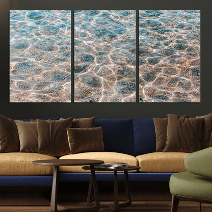 26580287-MGV-CV-36X24-Clear Water Wall Art Canvas Print, Framed Sunlit Ripples Art Picture Print, Ocean Texture Perfect Modern Coastal Decor Artwork