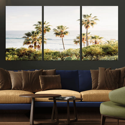 94707294-MGV-CV-36X24-California Coast Wall Art Canvas Print, Framed Palm Trees Art Picture Print, Coastal Landscape Perfect Coastal Minimalist Decor