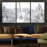 44705668-MGV-CV-36X24-Winter Forest Wall Art Canvas Print, Framed Snowy Forest Art Picture Print, Ski Lift Perfect Scandinavian Decor Artwork