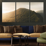 42338636-MGV-CV-36X24-Golden Mountain Wall Art Canvas Print, Framed Misty Summit Art Picture Print, Rugged Landscape Perfect Moody Wilderness Decor