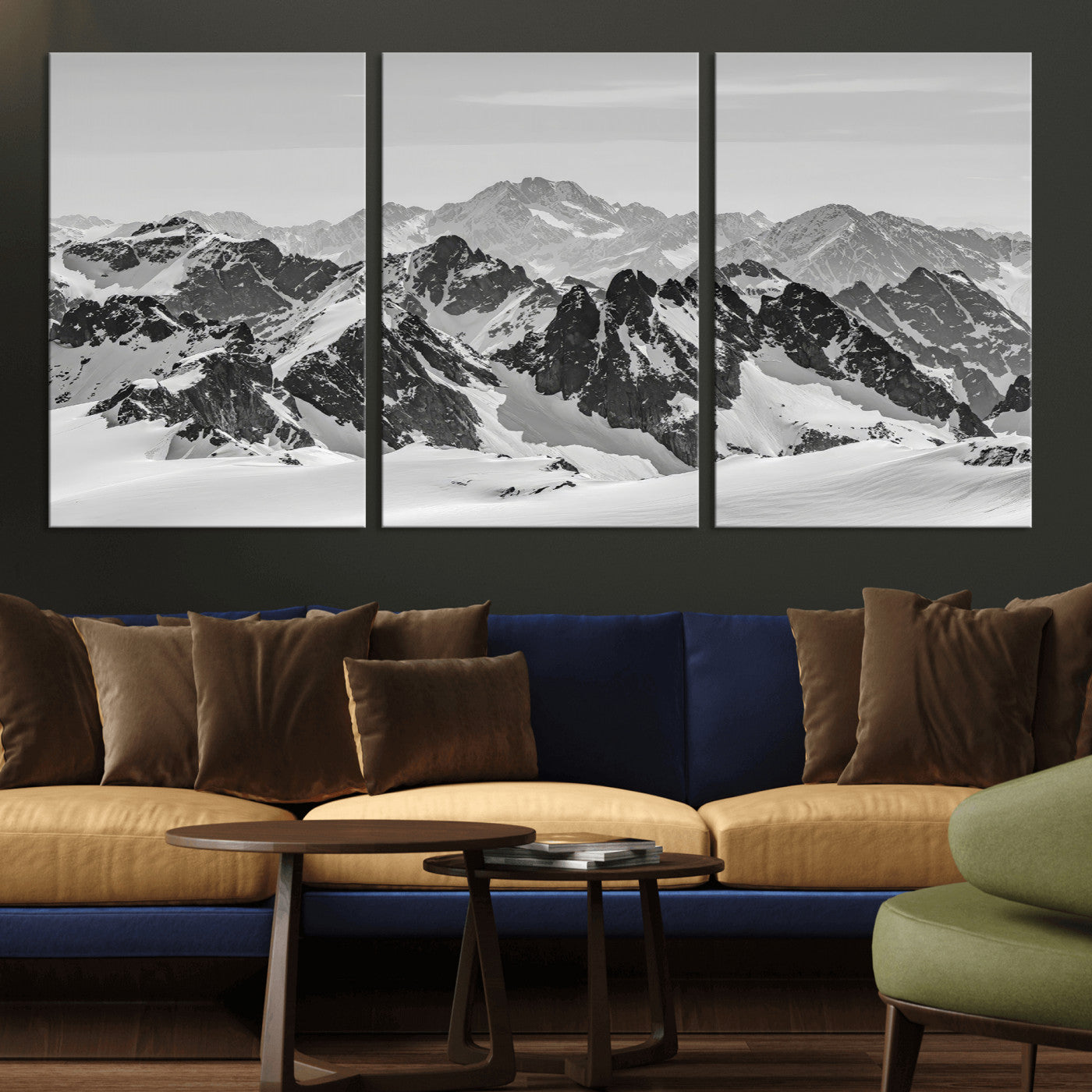 32399691-MGV-CV-36X24-Snowy Mountain Wall Art Canvas Print, Framed Mountain Peaks Art Picture Print, Alpine Mountains Perfect Minimalist Alpine Decor