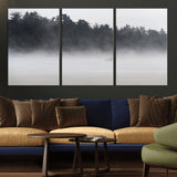 59703275-MGV-CV-36X24-Surfer in Fog Wall Art Canvas Print, Framed Foggy Beach Art Picture Print, Coastal Surf Perfect Moody Coastal Decor Artwork