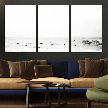 38441169-MGV-CV-36X24-Monochrome Swimming Wall Art Canvas Print, Framed Ocean Horizon Art Picture Print, Moody Coastal Perfect Minimalist Coastal Decor