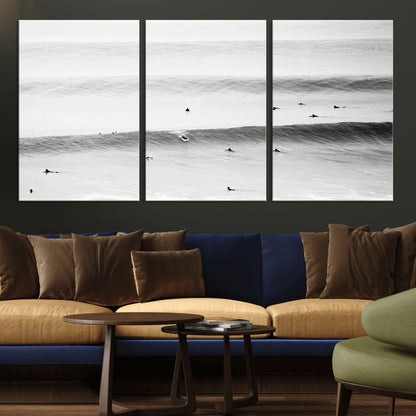 54291445-MGV-CV-36X24-Black White Ocean Wall Art Canvas Print, Framed Coastal Sport Art Picture Print, Ocean Culture Perfect Minimalist Coastal Decor