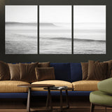 60635783-MGV-CV-36X24-Black White Seascape Wall Art Canvas Print, Framed Ocean Waves Art Picture Print, Misty Coastal Perfect Minimalist Coastal Decor