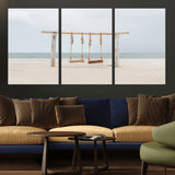 68327283-MGV-CV-36X24-Beach Swing Wall Art Canvas Print, Framed Quiet Beach Art Picture Print, Calm Shoreline Perfect Bohemian Coastal Decor Artwork