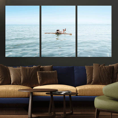 32624554-MGV-CV-36X24-Swimming Relaxation Wall Art Canvas Print, Framed Peaceful Water Art Picture Print, Clear Sea Perfect Minimalist Aquatic Decor