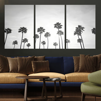 62298277-MGV-CV-36X24-Monochrome Palms Wall Art Canvas Print, Framed Minimalist Trees Art Picture Print, Silhouetted Palms Perfect Tropical Minimalist