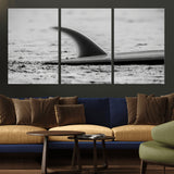 62314230-MGV-CV-36X24-Black White Surfboard Wall Art Canvas Print, Framed Minimalist Beach Art Picture Print, Surf Fin Perfect Minimalist Coastal Decor