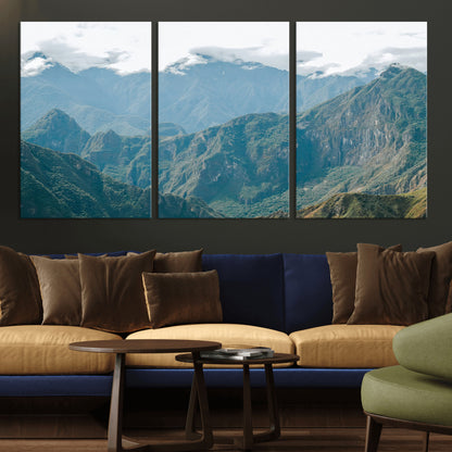 79393816-MGV-CV-36X24-Misty Mountain Wall Art Canvas Print, Framed Cloudy Andean Art Picture Print, Rugged Mountain Perfect Rustic Nature Decor Artwork