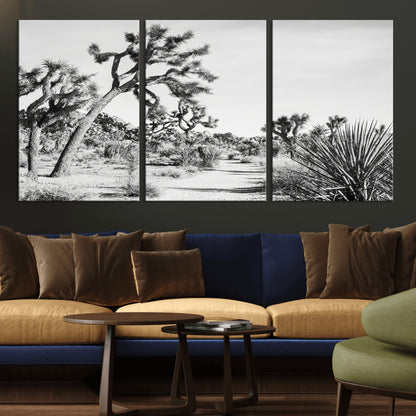 88164251-MGV-CV-36X24-Joshua Tree Wall Art Canvas Print, Framed Desert Path Art Picture Print, Monochrome Desert Perfect Minimalist Desert Decor Artwork
