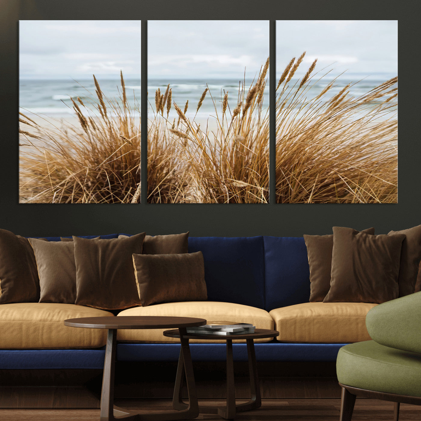 14270839-MGV-CV-36X24-Beach Grass Wall Art Canvas Print, Framed Coastal Dunes Art Picture Print, Dune Grass Perfect Coastal Minimalist Decor Artwork
