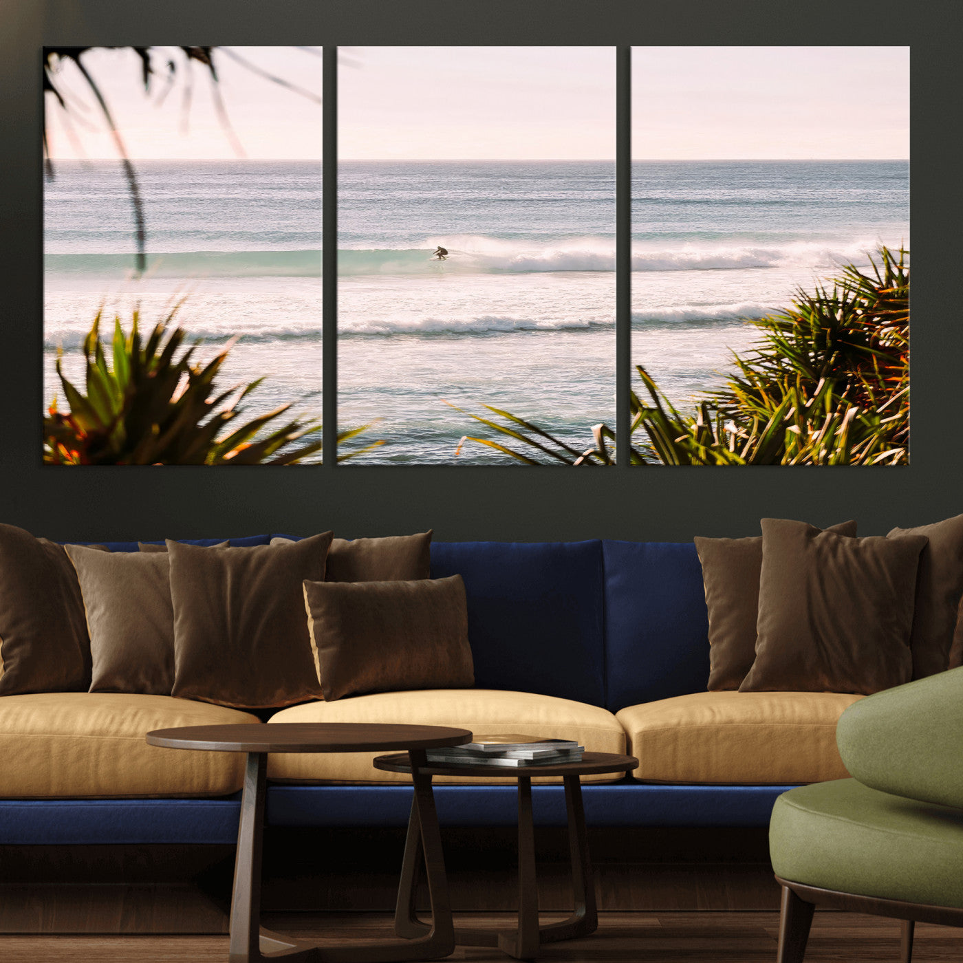 23287092-MGV-CV-36X24-Ocean Surfer Wall Art Canvas Print, Framed Coastal Surf Art Picture Print, Tropical Beach Perfect Tropical Coastal Decor Artwork