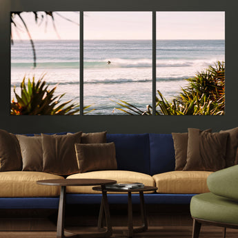 23287092-MGV-CV-36X24-Ocean Surfer Wall Art Canvas Print, Framed Coastal Surf Art Picture Print, Tropical Beach Perfect Tropical Coastal Decor Artwork