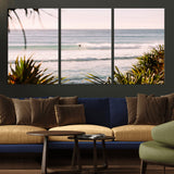 23287092-MGV-CV-36X24-Ocean Surfer Wall Art Canvas Print, Framed Coastal Surf Art Picture Print, Tropical Beach Perfect Tropical Coastal Decor Artwork