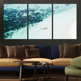 33764764-MGV-CV-36X24-Minimal Beach Wall Art Canvas Print, Framed Ocean Swimming Art Picture Print, Clear Ocean Perfect Minimal Coastal Decor Artwork