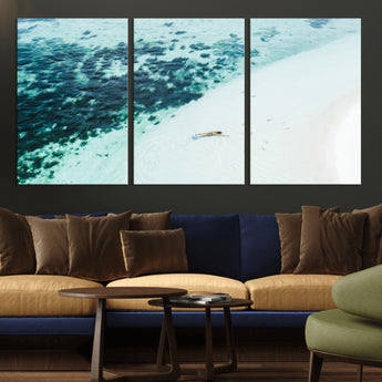 33764764-MGV-CV-36X24-Minimal Beach Wall Art Canvas Print, Framed Ocean Swimming Art Picture Print, Clear Ocean Perfect Minimal Coastal Decor Artwork