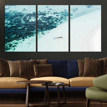 33764764-MGV-CV-36X24-Minimal Beach Wall Art Canvas Print, Framed Ocean Swimming Art Picture Print, Clear Ocean Perfect Minimal Coastal Decor Artwork