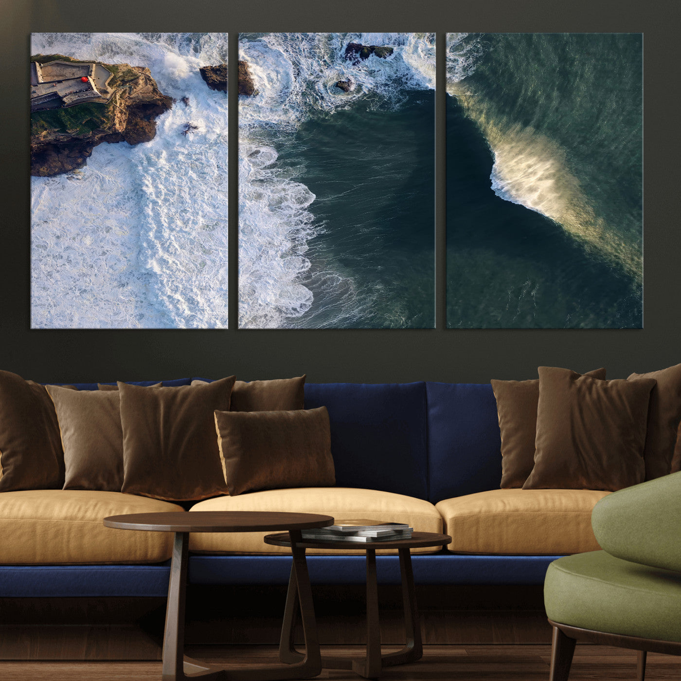 37405684-MGV-CV-36X24-Nazaré Coast Wall Art Canvas Print, Framed Aerial Ocean Art Picture Print, Coastal Fortress Perfect Dramatic Coastal Decor Artwork