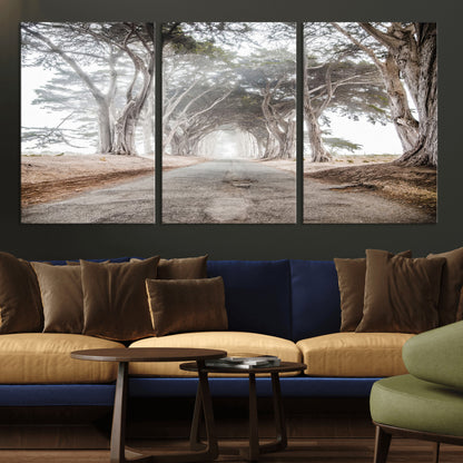87090469-MGV-CV-36X24-Cypress Tunnel Wall Art Canvas Print, Framed Misty Road Art Picture Print, Foggy Trees Perfect Rustic Woodland Decor Artwork