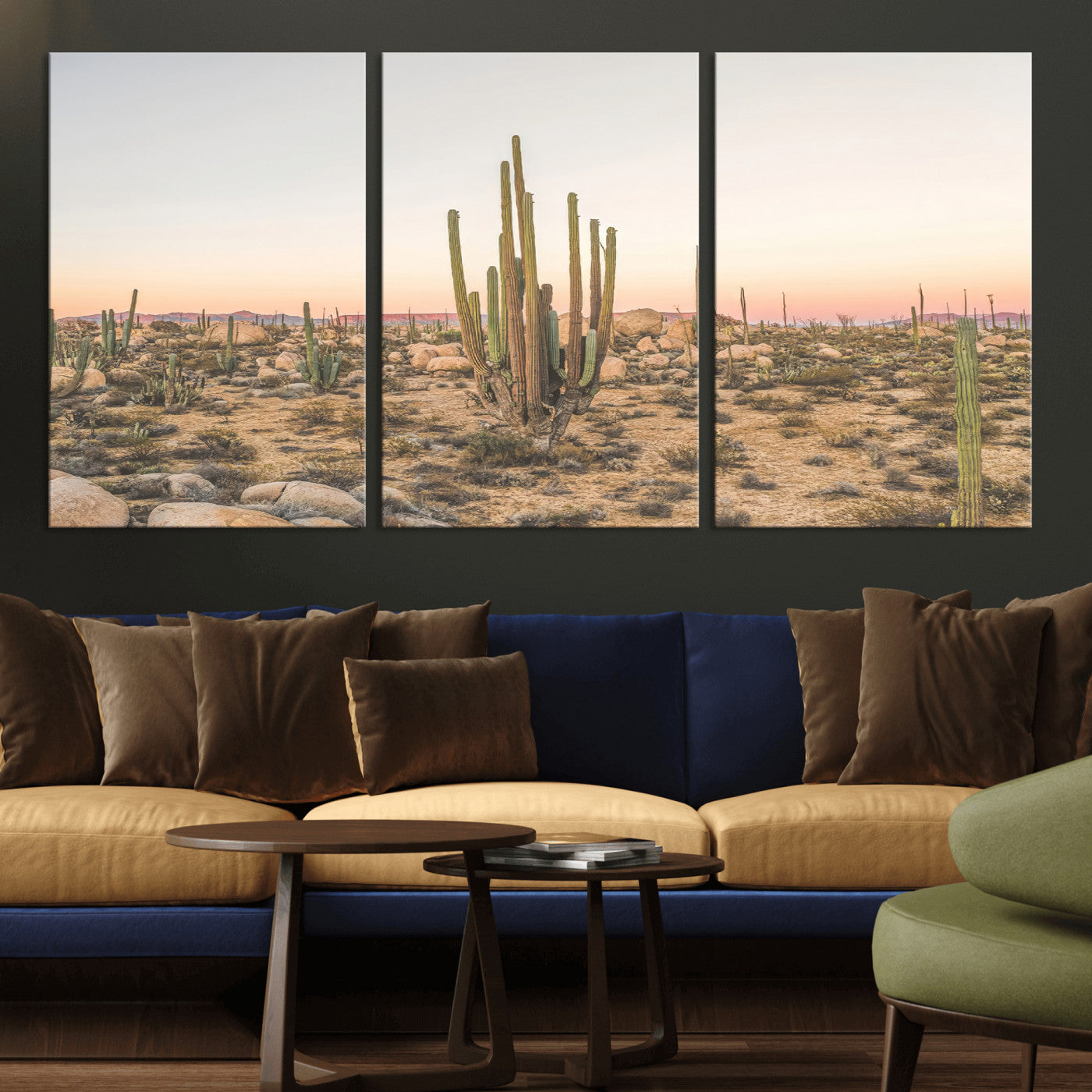 76234974-MGV-CV-36X24-Desert Cactus Wall Art Canvas Print, Framed Baja Desert Art Picture Print, Pastel Desert Perfect Southwestern Boho Decor Artwork