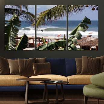 34722557-MGV-CV-36X24-Tropical Shoreline Wall Art Canvas Print, Framed Surfer Beach Art Picture Print, Coastal Surf Perfect Tropical Coastal Decor